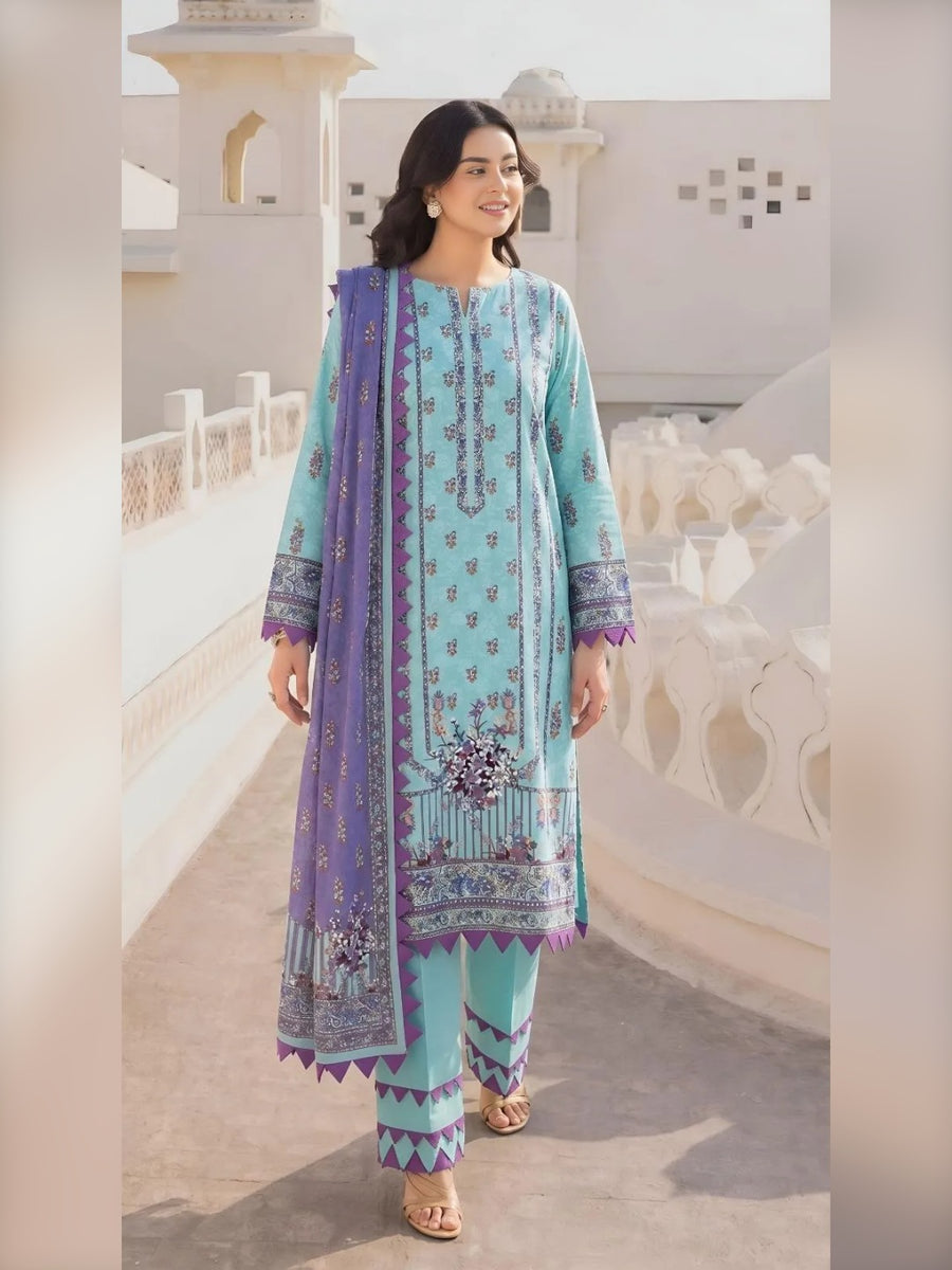 Aqua Lilac – 3 Pcs Unstitched Printed Lawn Suit with Dobby Dupatta
