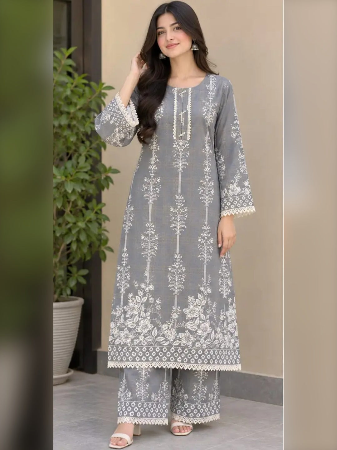 Silver Vine – 2 Pcs Stitched Block Printed Linen Shirt & Trouser